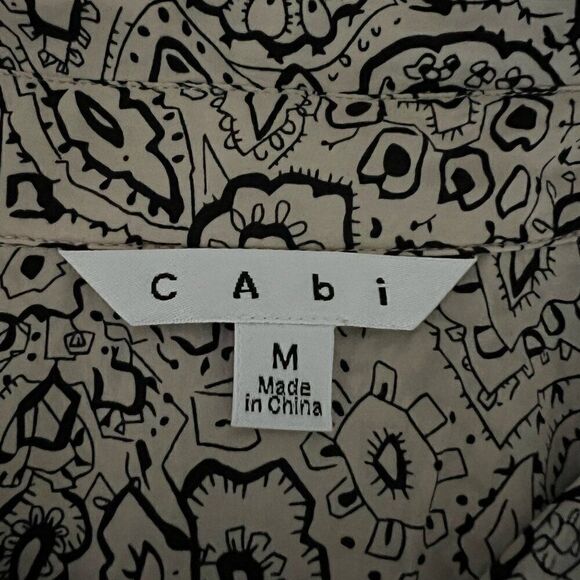 CAbi Womens Blouse Shirt Medium 100% Silk Sketch Print Paisley Button Front - Picture 7 of 10